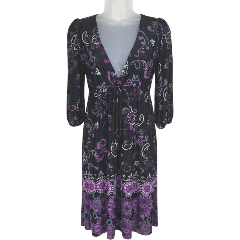 Vintage Womens Y2K Babydoll Paisley Dress Size S Fairy 90s Tie Balloon Sleeves